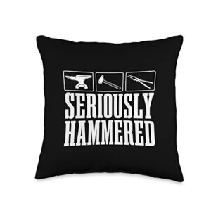 Forging Designs for Blacksmiths Seriously Hammered Iron Loves Blacksmithing Forging Throw Pillow, 16x16, Multicolor