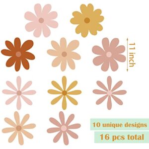 Teling 16 Pieces Daisy Wall Decal Flower Vinyl Wall Decals Boho Nursery Wall Art Peel and Stick Flower Wall Stickers Daisy Wall Decor for Kid's Bedroom Living Room Nursery Classroom Decorations