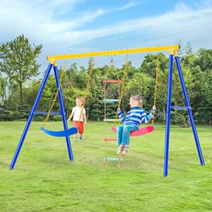 Outdoor Toddler Swing Set for Backyard, Playground Swing Sets with Climbing Ladder, Swing and Climbing Playset for Kids (Multicolour 1)