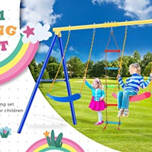 Outdoor Toddler Swing Set for Backyard, Playground Swing Sets with Climbing Ladder, Swing and Climbing Playset for Kids (Multicolour 1)