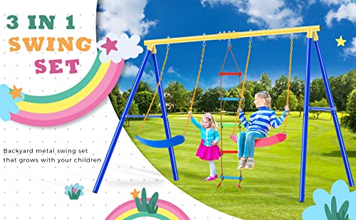 Outdoor Toddler Swing Set for Backyard, Playground Swing Sets with Climbing Ladder, Swing and Climbing Playset for Kids (Multicolour 1)