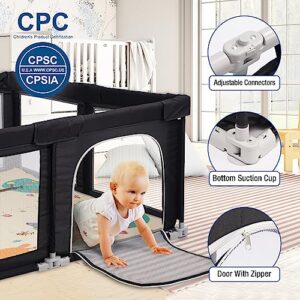ROMPICO Foldable Baby Playpen with Mat, Foldable Large Baby Playpen for Toddler, Indoor & Outdoor Playard for Kids Activity Center, Sturdy Play Yard with Soft Breathable Mesh (Foldable 71”x71”, Black)