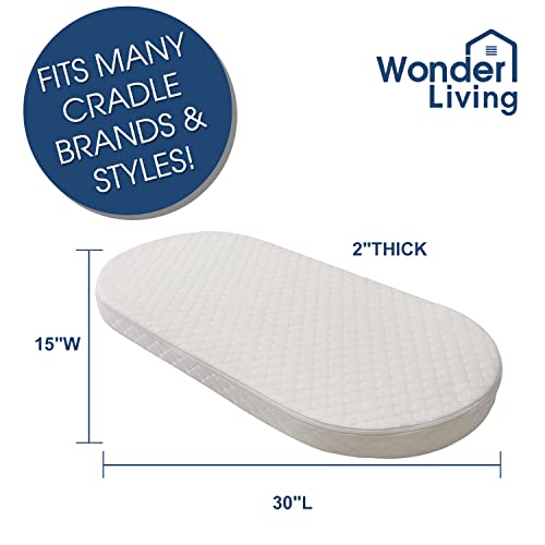 Wonder Living Baby Bassinet Mattress, Breathable, Hypoallergenic, Non-Toxic, Oval Shaped with Removal Waterproof Cover, 15" x 30" x 2''