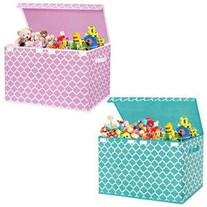 homyfort toy chest box for boys,girls, kids with divider, large collapsible storage bins container with flip-top lid for nursery, playroom, closet, home organization, 24.5"x13" x16" (pink and blue)