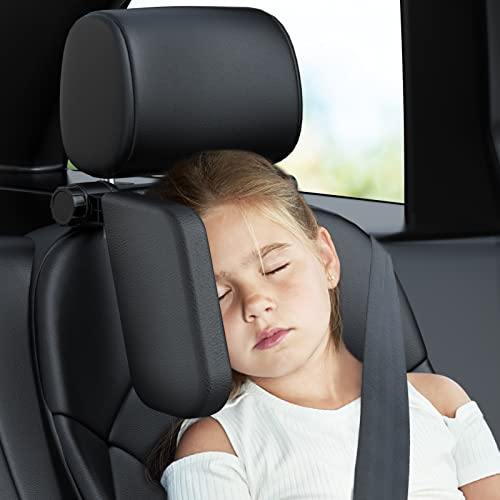 JZCreater Car Headrest Pillow,360°Adjustable Kids Headrest, One Side Head Neck Support Rest Pillows, U Shaped Car Travel Sleeping Headrest Pillow, Suitable for Kids, Adults, One Side-Black