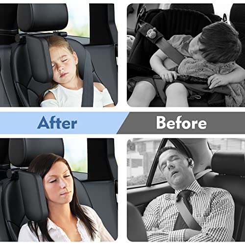 JZCreater Car Headrest Pillow,360°Adjustable Kids Headrest, One Side Head Neck Support Rest Pillows, U Shaped Car Travel Sleeping Headrest Pillow, Suitable for Kids, Adults, One Side-Black