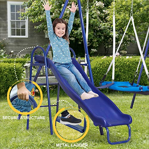 500lbs Swing Sets for Backyard with Slide, Platform Swing 43 inch, Belt Swing, Heavy Duty Metal Swing Stand for Playground and Backyard