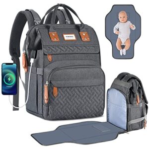 diaper bag backpack, versatile large travel diaper bag with portable changing pad and usb charging port for moms dads, waterproof unisex baby bag for boys girls, baby registry search shower gifts