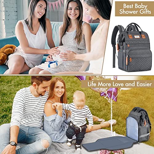 Diaper Bag Backpack, Versatile Large Travel Diaper Bag with Portable Changing Pad and USB Charging Port for Moms Dads, Waterproof Unisex Baby Bag for Boys Girls, Baby Registry Search Shower Gifts