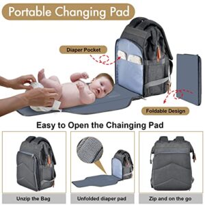 Diaper Bag Backpack, Versatile Large Travel Diaper Bag with Portable Changing Pad and USB Charging Port for Moms Dads, Waterproof Unisex Baby Bag for Boys Girls, Baby Registry Search Shower Gifts