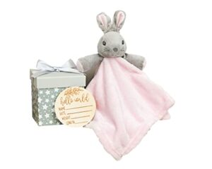 bunny lovey bunny security blanket loveys for baby girls milestone gift set box present new baby newborn pink toy baby security blankets for girls personalize