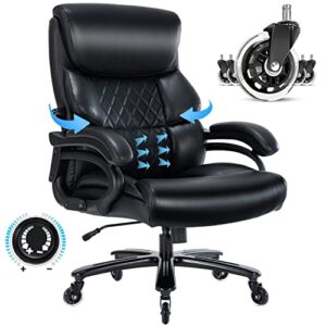 hesl big and tall office chair with adjustable lumbar support heavy duty office chair 400 lb capacity executive office chair for heavy people with quiet rubber wheels ergonomic office chair