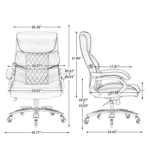 HESL Big and Tall Office Chair with Adjustable Lumbar Support Heavy Duty Office Chair 400 lb Capacity Executive Office Chair for Heavy People with Quiet Rubber Wheels Ergonomic Office Chair