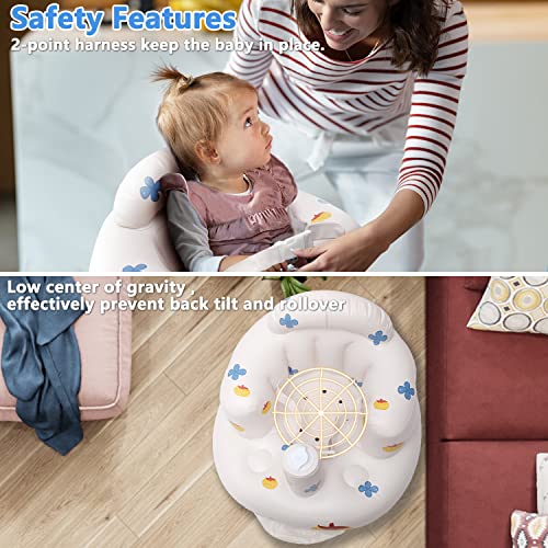 BLIRORA Inflatable Baby Floor Seat, Baby Chair for Sitting Up with Two-Point Harness Column-Shaped Airbag Sofa Support for 3-36 Month Olds, Infant Seat Built in Air Pump for Home or Travel