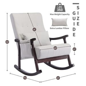 Attaliarec Rocking Chair Nursery, Rocker Glider Chair for Nursery High Back, Accent Living Room Chairs, Tufted Nursing Comfy Chairs for Mom, Gift, Side Pocket, Lumbar Pillow, Light Gray