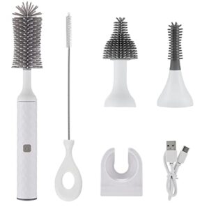 whnl electric bottle brush, 4 piece bottle brush set with baby bottle brush cleaner, nipple brush, pacifier cleaner, straw cleaner brush, gifts for newborns and mothers, white