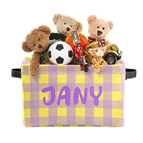 Foldable Personalized Basket Toy Box for Boys Girls Waterproof Custom Storage Baskets Bin with Name Closet Shelf Nursery Customized Boxes Cubes Organizer with Handles, 1 Pack