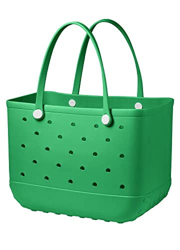 Qkstan Beach Bag Rubber Tote Bag - Waterproof Sandproof Tote Bags Travel Handbag for Sports Beach Market Pool Boat (Green, Large)