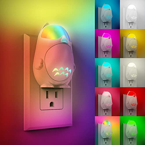 RAVEtone Color-Changing Night Lights Plug Into Wall, 2 Pack Plug in Nightlight for Kids, Smart Voice Activated 9 Colors 6 Lighting Modes LED Dimmable for Girls Boys Bedroom Nursery Bathroom Kitchen