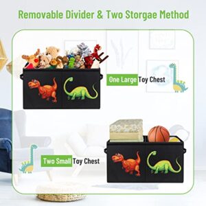 HomeMarvel (2PCS) Toy Box, Toy Box for Boys, Toy Chest for Boys, Lightweight Collapsible Sturdy Kids Toy Boxes Basket Bins Organizer with Flip-Top Lid & Handles, 26.8" x 13.8" x 16", Dinosaur