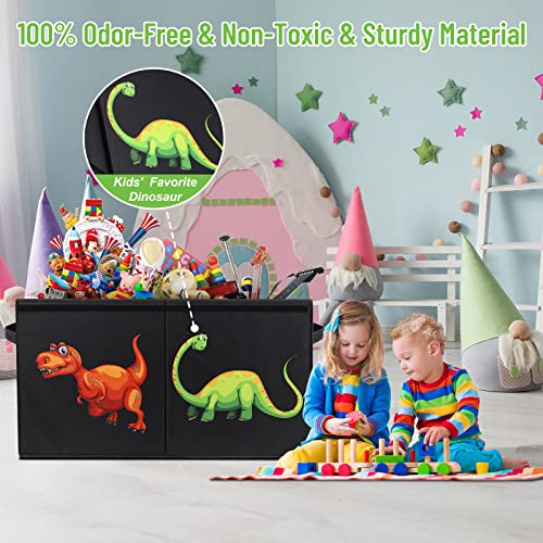 HomeMarvel (2PCS) Toy Box, Toy Box for Boys, Toy Chest for Boys, Lightweight Collapsible Sturdy Kids Toy Boxes Basket Bins Organizer with Flip-Top Lid & Handles, 26.8" x 13.8" x 16", Dinosaur