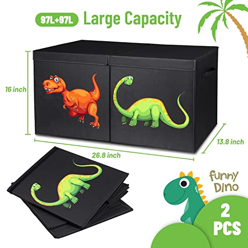 HomeMarvel (2PCS) Toy Box, Toy Box for Boys, Toy Chest for Boys, Lightweight Collapsible Sturdy Kids Toy Boxes Basket Bins Organizer with Flip-Top Lid & Handles, 26.8" x 13.8" x 16", Dinosaur