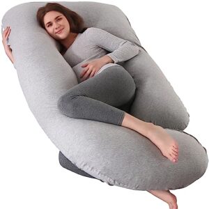 cauzyart pregnancy pillows for sleeping 55 inches u-shape full body pillow and maternity support - for back, hips, legs, belly for pregnant women with removable washable knit cotton cover