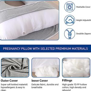 cauzyart Pregnancy Pillows for Sleeping 55 Inches U-Shape Full Body Pillow and Maternity Support - for Back, Hips, Legs, Belly for Pregnant Women with Removable Washable Knit Cotton Cover