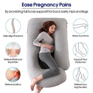 cauzyart Pregnancy Pillows for Sleeping 55 Inches U-Shape Full Body Pillow and Maternity Support - for Back, Hips, Legs, Belly for Pregnant Women with Removable Washable Knit Cotton Cover