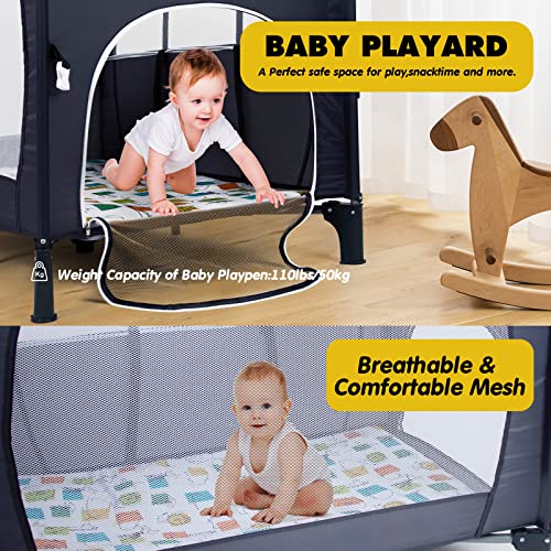 Baby 5-in-1 Pack and Play with Bassinet, Bassinet Bedside Sleeper 5 Functions, Baby Crib with Mattress, Diaper Changer, Playard and Music Box, Bedside Crib for Newborn to Toddles