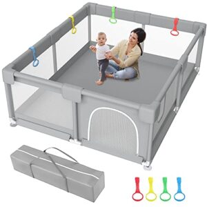zimmoo baby playpen, 71"x59" extra large playpen for babies and toddlers baby playards with zipper gate, safety baby play pen with soft breathable mesh indoor & outdoor kids activity center
