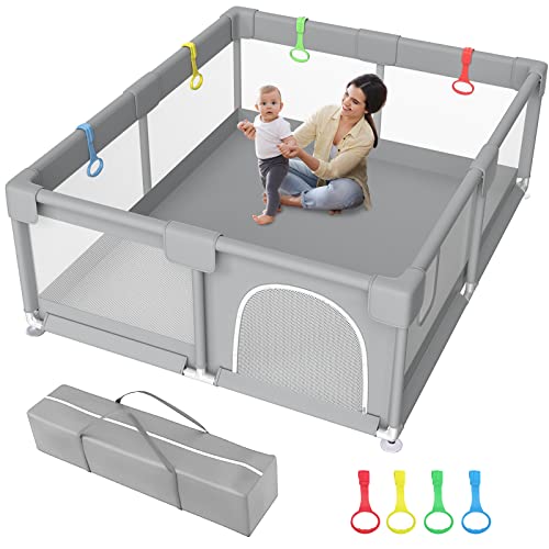 Zimmoo Baby Playpen, 71"x59" Extra Large Playpen for Babies and Toddlers Baby Playards with Zipper Gate, Safety Baby Play Pen with Soft Breathable Mesh Indoor & Outdoor Kids Activity Center