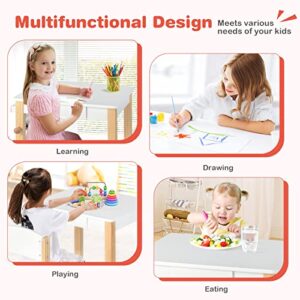 Costzon Kids Table and Chair Set, Toddler Study Desk w/Paper Roll, Drawer, 2 Marker Pens, Wooden Activity Table Set for Playroom & Nursery, Gift for Boys & Girls, Toddler Table & Chair (White)