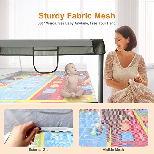 Global V-Bien Baby Playpen, 79" X 71" Extra Large Baby Play Yards with Mat, Safety Play Pens for Babies and Toddlers, Indoor&Outdoor Baby Girl Fence Play Pin Area with Zipper Gate/Visible Mesh