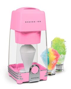 nostalgia retro electric table-top snow cone maker, vintage shaved ice machine includes 1 reusable plastic cup and ice mold, pink