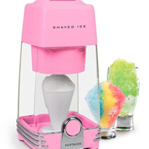 Nostalgia Retro Electric Table-Top Snow Cone Maker, Vintage Shaved Ice Machine Includes 1 Reusable Plastic Cup and Ice Mold, Pink