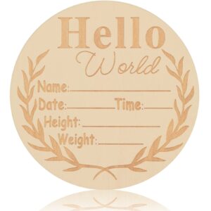 aitikili baby announcement sign - hello world newborn sign,wooden baby birth announcement sign for nursery,baby name sign for hospital,welcome baby newborn arrival sign announcement board for photo