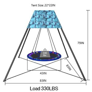 Pvillez 43 Inch Nest Swing Set, Nest Swing Stand with Oxford Tent and Nest Swing and LED Strips, Saucer Swing Set with Heavy Duty Galvanized Steel Frame for Kids for Garden Backyard Playground