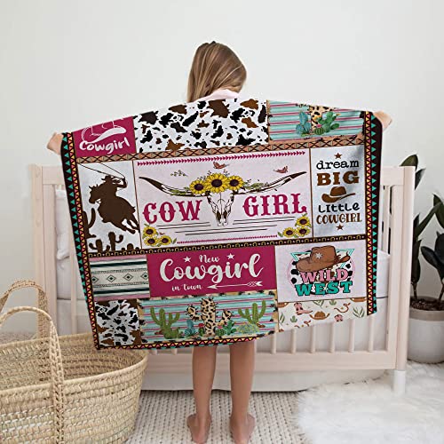 MUCHNEE Cowgirl Baby Blankets 30'' x 40'' for Girls, Western Blankets for Baby Kids, Newborn Baby Parents Gift, Baby Girls Blanket, Pink Blanket, Blanket Décor for Nursery, Baby Birthday Gifts