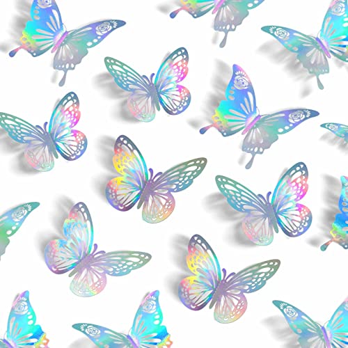 Tixiquns Laser Butterfly Wall Decor,48Pcs 2 Styles 3 Sizes,Removable Butterflies for Cake Cupcake Toppers, 3D Paper Butterfly Sticker Decorations for Birthday Baby Shower Girl Room Nursery Decals