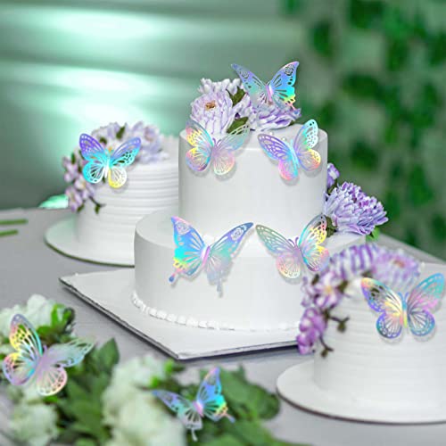 Tixiquns Laser Butterfly Wall Decor,48Pcs 2 Styles 3 Sizes,Removable Butterflies for Cake Cupcake Toppers, 3D Paper Butterfly Sticker Decorations for Birthday Baby Shower Girl Room Nursery Decals