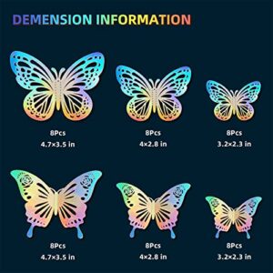 Tixiquns Laser Butterfly Wall Decor,48Pcs 2 Styles 3 Sizes,Removable Butterflies for Cake Cupcake Toppers, 3D Paper Butterfly Sticker Decorations for Birthday Baby Shower Girl Room Nursery Decals