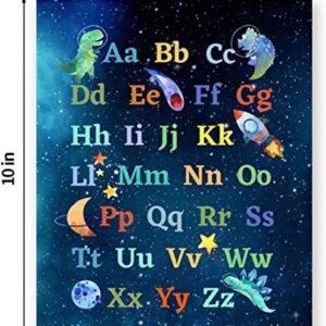 Dinosaur Outer Space Education Number Alphabet Posters Wall Art Prints,Planet Rocket UFO Painting for Nursery Kids Bedroom Classroom Decor Baby Kids Room Decorations,Set of 6(8''x10''inches, Unframed).