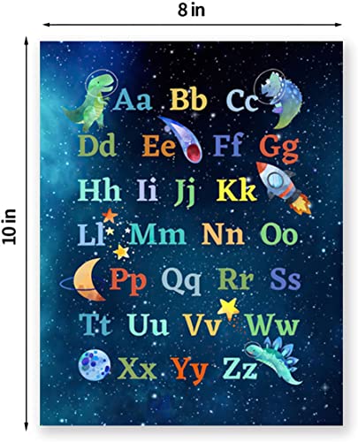Dinosaur Outer Space Education Number Alphabet Posters Wall Art Prints,Planet Rocket UFO Painting for Nursery Kids Bedroom Classroom Decor Baby Kids Room Decorations,Set of 6(8''x10''inches, Unframed).