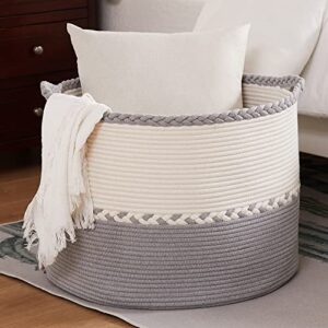 xxxl large cotton rope basket, 22"x22"x16" woven storage basket with handle, blanket basket living room laundry basket hamper baby dog toy storage comforter cushions thread baskets for organizing