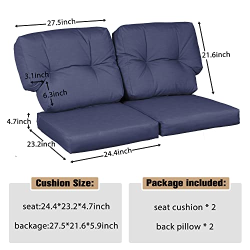 Aoodor Deep Seating Loveseat Cushion Set, Cushions for Patio Sectional Sofa, Breathable Soft Cushion with Back Cushion for Patio Furniture - Set of 2 (2 Back 2 Seater)