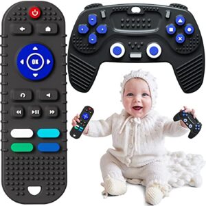 hopeeye 2 pack remote control and game controller teething toys for baby 3 months and up, chew toys for boys and girls gifts (black)