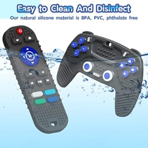 HOPEEYE 2 Pack Remote Control and Game Controller Teething Toys for Baby 3 Months and Up, Chew Toys for Boys and Girls Gifts (Black)