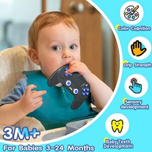 HOPEEYE 2 Pack Remote Control and Game Controller Teething Toys for Baby 3 Months and Up, Chew Toys for Boys and Girls Gifts (Black)