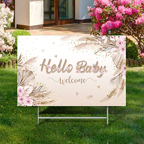 Baby Shower Yard Sign with Stake Gender Reveal Yard Sign Blue Pink Elephant Lawn Sign Gender Reveal Lawn Sign Welcome Baby Announcement Sign for Outdoor Baby Shower Decorations (Boho Style)